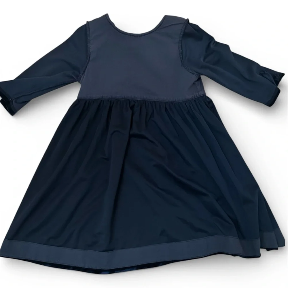 Pink Chicken Rich Navy Velvet Party Occasion Dress w Ruffle Collar- 5 T Girl